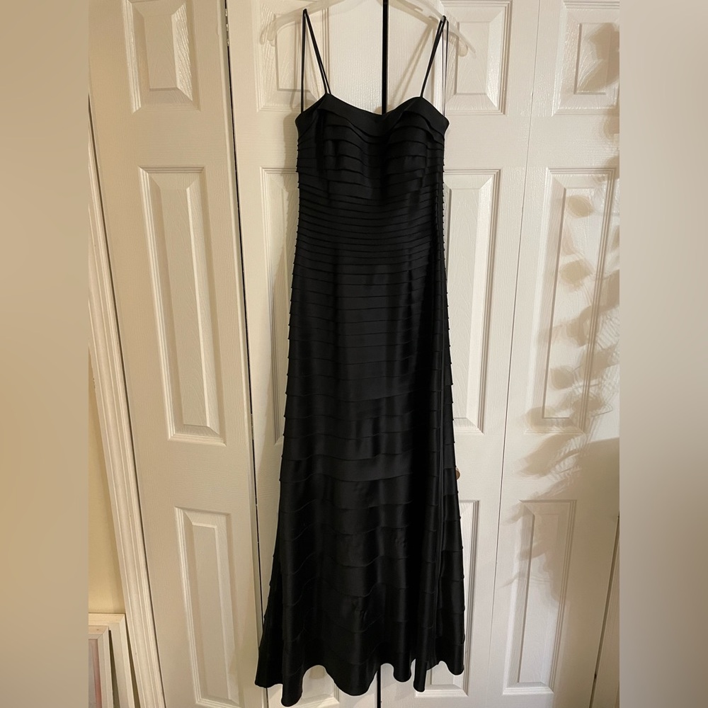 JS Collections Black Satin Pleated A-line Gown
